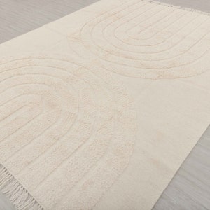 Ivory White Wool Natural Hand Made Moroccan Boho Rug, Customize in any size-Tn-27