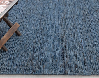 Alfombra de yute trenzado azul de alta calidad, natural, tejida a mano. PERSONALÍZALA en cualquier tamaño... CK-9