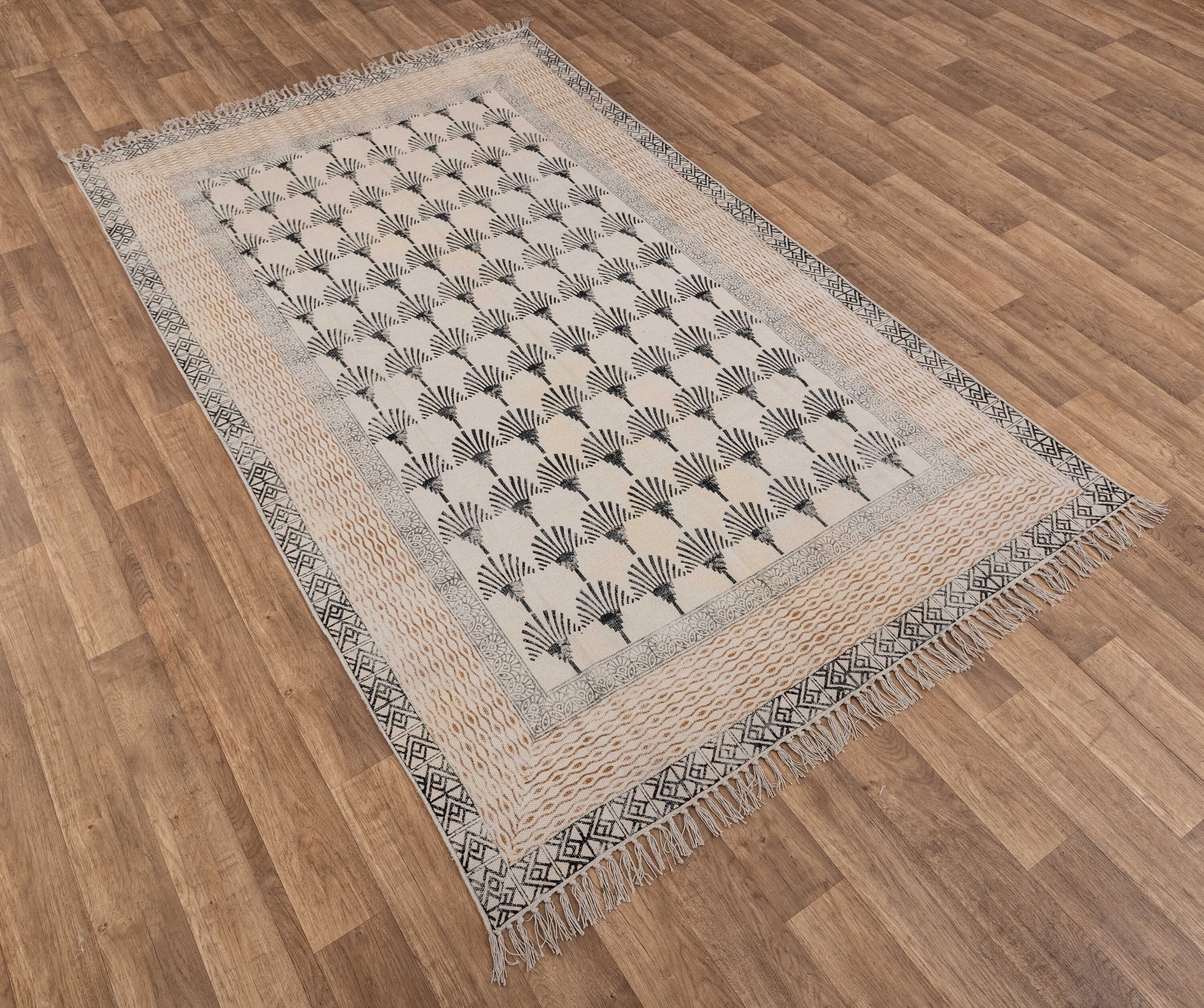 Handmade Cotton Natural Block Printed Boho Inspired Flatweave Rug...#aa ...