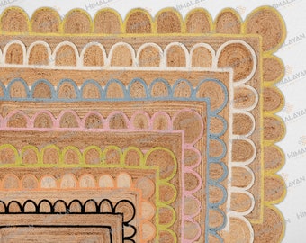 Jute Scalloped Rug, Bohemian Rug, Natural Jute Rug, Boho Decor Rug, Area Rug, Handwoven Jute Rug, Custom Rug, Decorative Rug