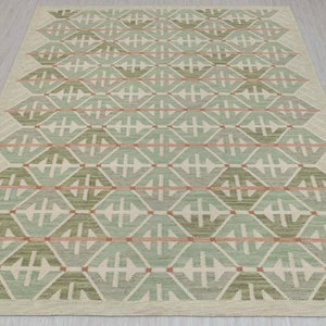 Green Swedish Scandinavian Design High Quality Hand Woven Flatweave Kilim Modern Boho Geometric Rug,Customize in Any Size AD-8