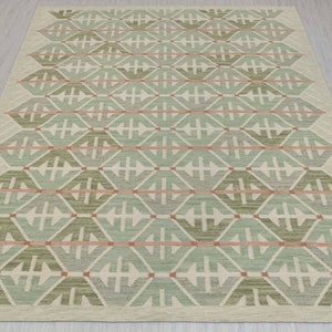 Alfombra geométrica bohemia moderna Kilim tejida a mano de alta calidad con diseño escandinavo sueco verde, personalizada en cualquier tamaño AD-8