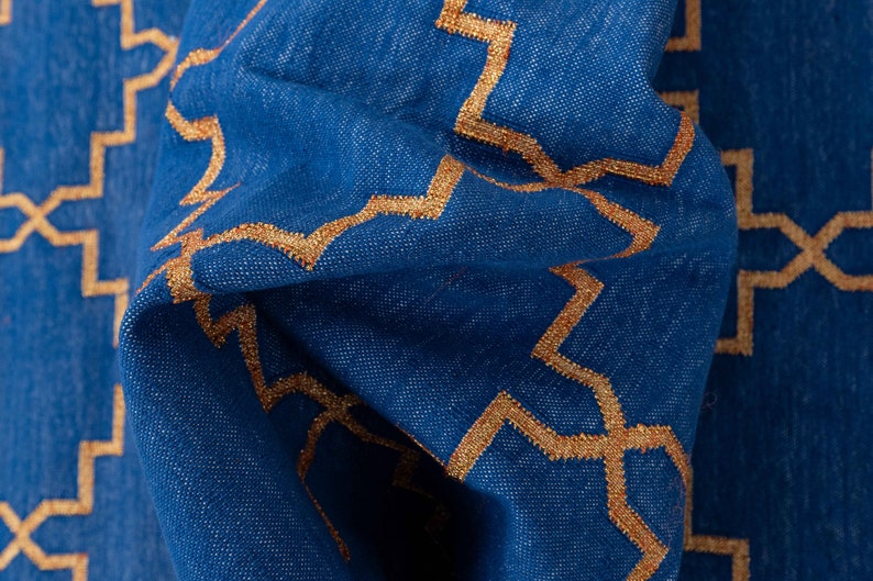 Blue Gold Diamond Geometric Hand Woven High Quality Cotton Flatweave Rug..Sizes-4X6,5X8..#RK-11