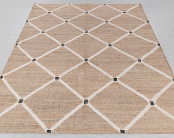 Natural Jute Ivory High Quality Hand Woven Premium Quality Boho Style Rug, Moroccan Nordic Scandinavian Decor Inspired- Tn-58