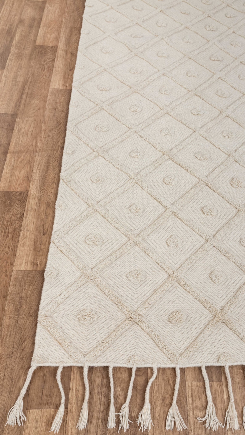 Ivory White Wool Boho Inspired Hand Woven Rug Bohemian Etsy