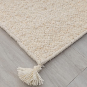 Ivory Cream Wool Hand Woven High Quality Bohemian Scandinavian Decor Inspired Rug-HWP, CUSTOMIZE in any SIZE.