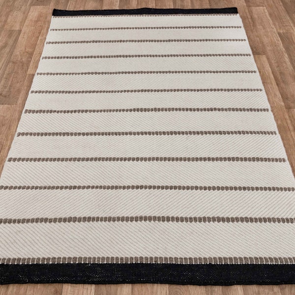 Scandinavian Nordic Decor Inspired Rug Hand Woven Wool Flatweave...Customize in Any Size-#TN-5