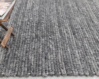 Charcoal High Quality Chunky Wool Felted Nordic scandinavian Modern Design Hand Woven Wool Flatweave Rug, Customize in any size...TN-69