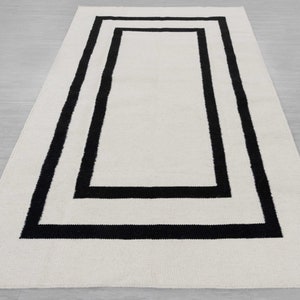 White & Black Stripes Moroccan Bohemian Decor Inspired Hand Woven Wool Cotton Boho Rug, Tn-38 image 2