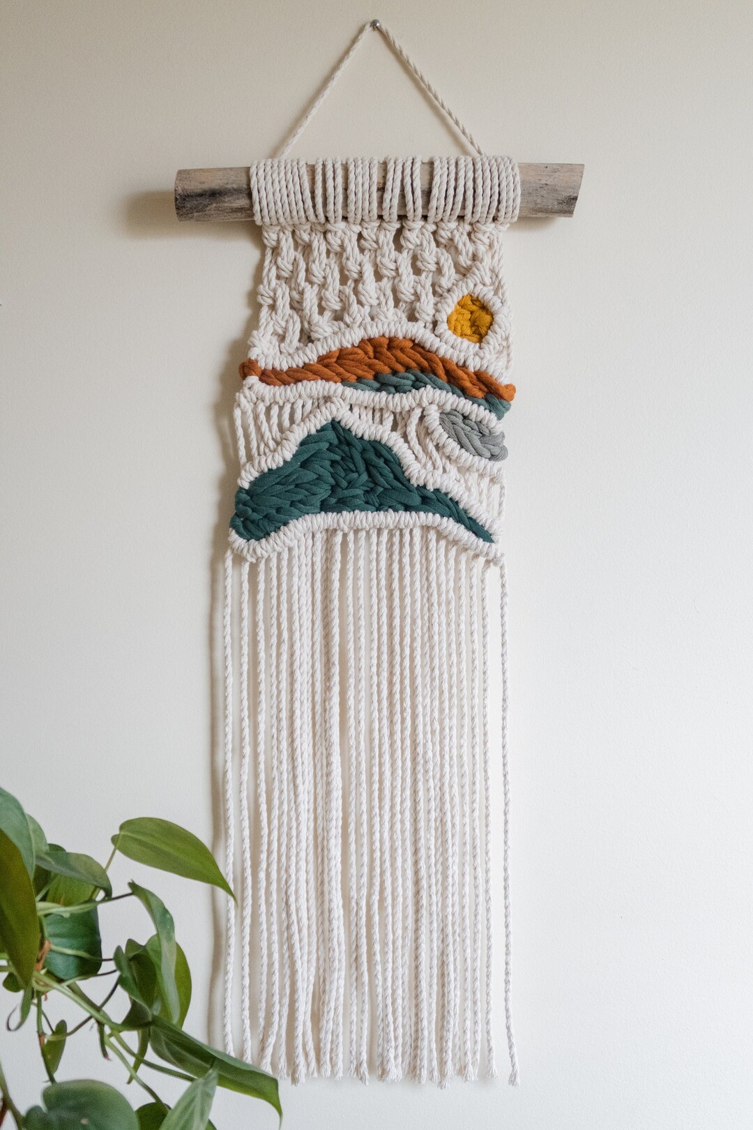 Macrame Wall Hanging Sunset Mountains Decor Landscape Art Mountain Art