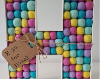 Pastel, Unicorn coloured Felt ball wooden letters - Tracked UK delivery available