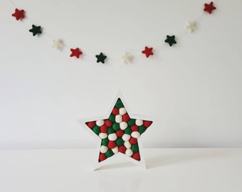 Red, Green and White Felt star Christmas garland available