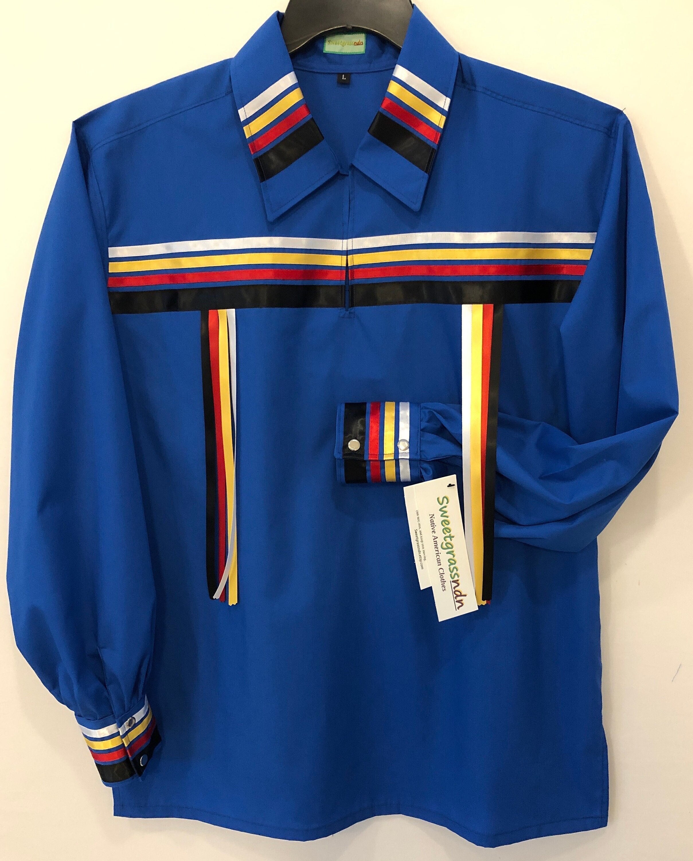 Native American Regalia Traditional ROYAL BLUE Pow Wow Ribbon Shirt ...