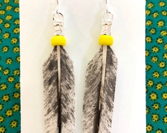 Native American Regalia Hand-Painted Replica BALD EAGLE Salt and Pepper Mini Feather Earrings