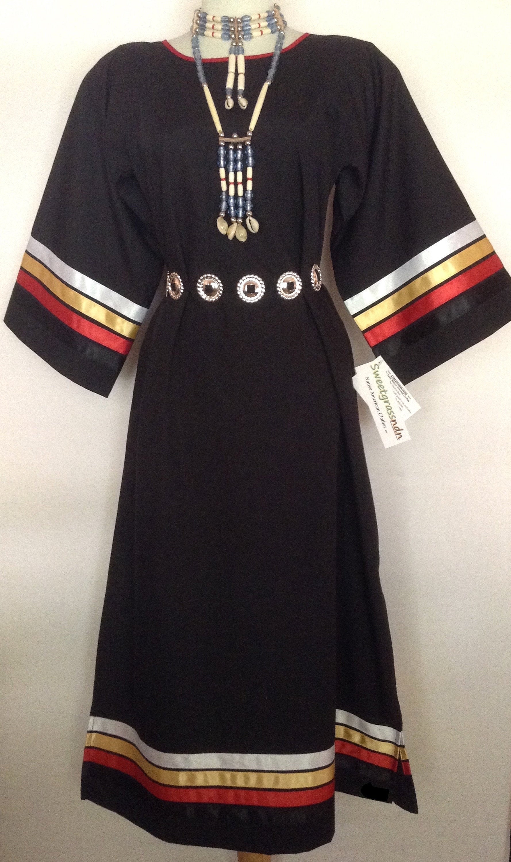 Native American Regalia Traditional Pow Wow Ladies BLACK Ribbon Dress ...