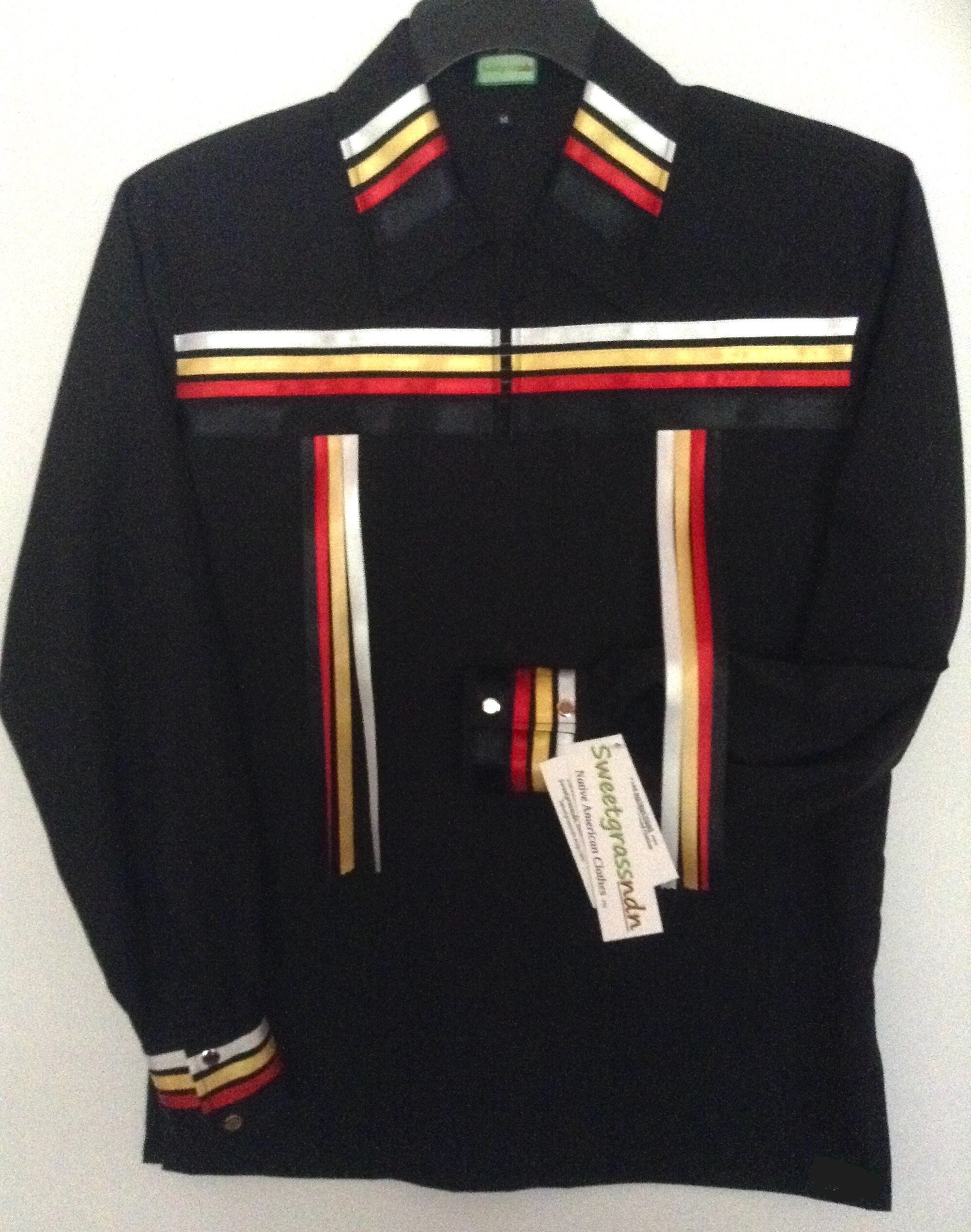 native american dress shirts Native American Regalia Traditional BLACK Pow Wow Ribbon Shirt©