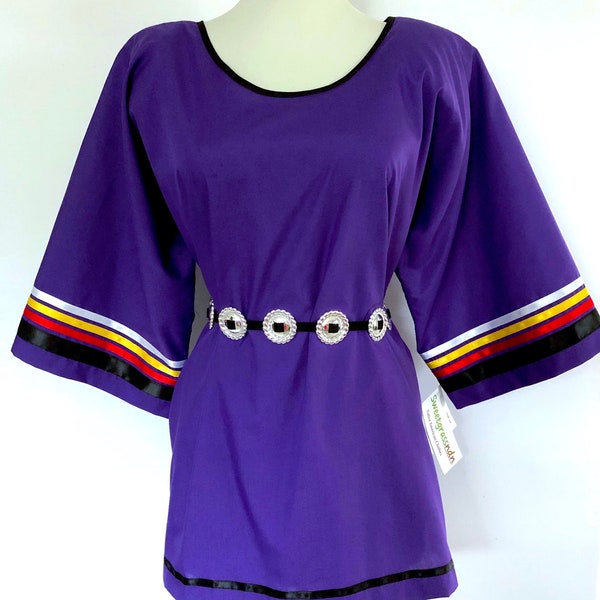 Native American Traditional Ladies Pow Wow DEEP PURPLE Ribbon Blouse© with Four Directions Ribbons