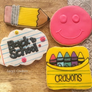 4 back to school cookies, crayon cookies, pencil cookie, back to school gift, happy first day of school, school supplies