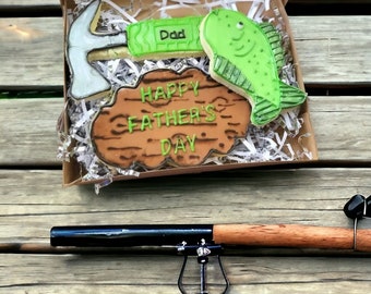 Father's day cookies, Father's day gift, fishing cookies, hammer cookies, decorated sugar cookies, royal icing cookies, Happy fathers day