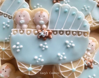 12 sugar cookies | twins | baby shower cookies | twins baby shower | twin girls | twin boys | baby shower gift | pregnant with twins | baby