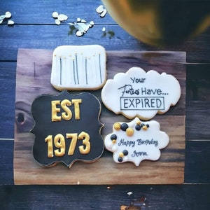 12 birthday cookies, 50th birthday cookies, decorated birthday cookies, royal icing cookies, happy 50th birthday, your 40&#39;s have expired
