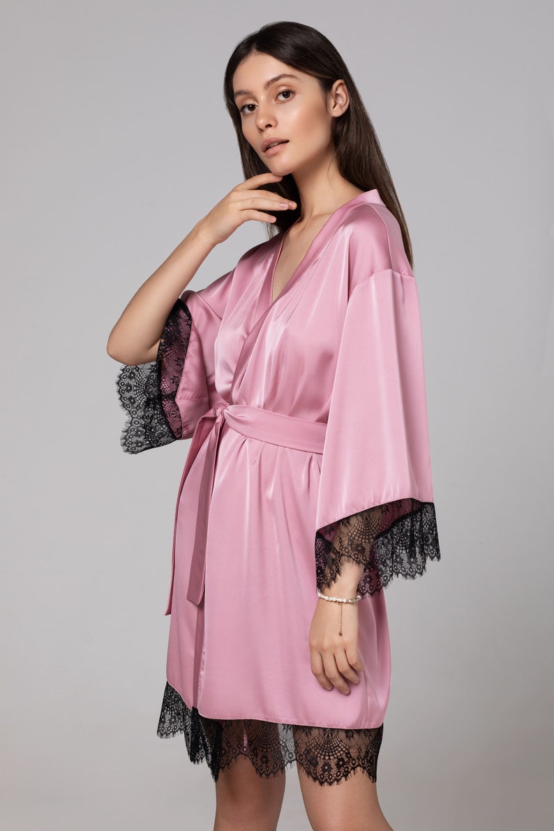 Silky Lace Robe Bridesmaid Robes Bridal Party Robes Bridesmaid Gifts Hundred Hearts Bridesmaids Robes Getting ready set Robe image 2