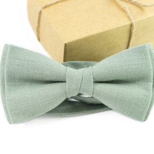 Dusty sage green linen bow tie for weddings | sage green bow tie