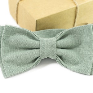 Dusty Sage Green LINEN Bow tie can be made for Toddler / Kids Boy / Youth Teenage / Men sizes