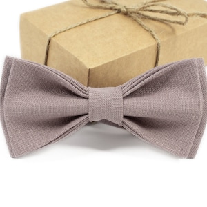 Dusty Mauve linen bow tie for weddings | Mauve Pink bow ties for men and kids