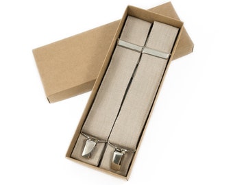 BEIGE linen suspenders Adjustable Y- Back Suspenders - ADULT Baby Boys Kids Children Mens Groom Page Boy Wedding