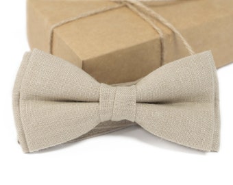 Beige bow tie for weddings | Beige bow tie or necktie for boys or adults ! 100% linen bow ties