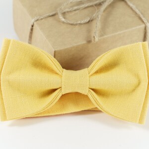 YELLOW bow ties for men | Yellow eco-friendly linen bow ties for ring bearer boys