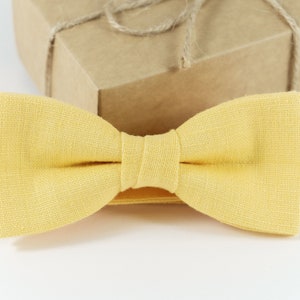 YELLOW color wedding bow tie | Yellow linen groomsmen bow ties for summer weddings