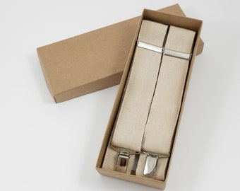 LIGHT SAND linen suspenders Adjustable Y- Back Suspenders - Light sand wedding suspenders for groomsmen