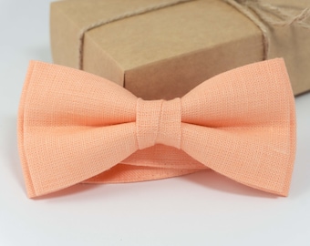 Peach color linen bow tie | mens bow ties, toddler bow ties, groomsmen ties, mens skinny ties