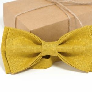 Mustard Bow Tie Handmade Linen: Stylish Wedding & Formal Accessory (Pre-Tied, Adjustable Strap, Multi-Size)