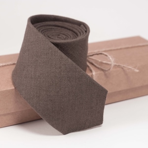 Braune Krawatte |  Braune Leinenkrawatte für Ihre Hochzeiten perfekt für Bräutigame, Leinen Braunkrawatte
