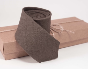 Brown necktie |  Brown linen necktie for your weddings perfect for grooms, linen Brown necktie