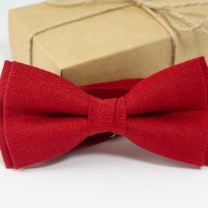 Red color mens bow tie | bow ties for men, pre-tied bow ties, groomsmen bow tie, linen tie