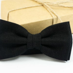 Black bow tie and pocket square for wedding | Eco Friendly Linen black bow tie gift for groomsmen