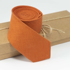 Burnt Orange linen necktie |  orange wedding necktie for groomsmen