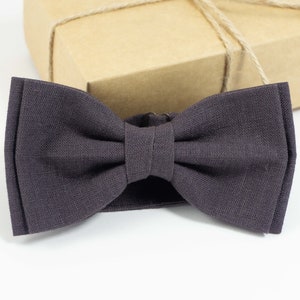 Dark brown bow tie and pocket square for wedding | Eco Friendly Linen brown bow tie gift for groomsmen
