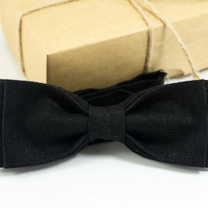 Black bow tie and pocket square for wedding | Eco Friendly black bow tie gift for groomsmen