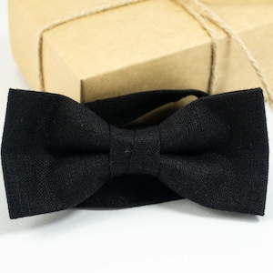 Black wedding tie and bow tie can be ordered with matching pocket square for weddings | Eco Friendly Linen bow tie gift for groomsmen
