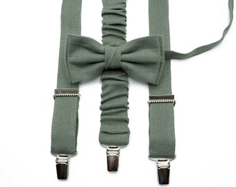 Eucalyptus Bow Tie and Suspender Set - Sage Green Groomsmen Bow Tie - Ideal for Weddings, For Men and Boys