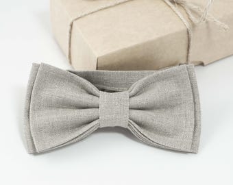Natural Linen Bow Tie Wedding Accessory, Rustic Beige Style (Pre-Tied Adjustable, 100% Linen Fabric, All Ages)