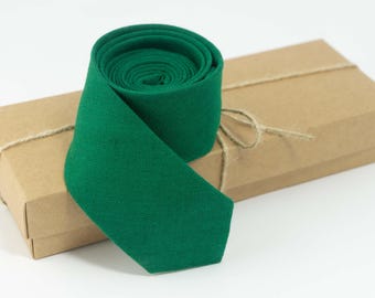 Emerald Green Necktie: Linen Slim and Skinny Ties (Wedding Styles)