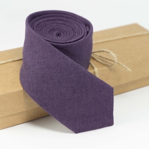 Dark Purple necktie |  Dark Purple wedding ties made from natural linen