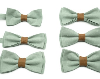 Dusty Sage Green Linen Bow Ties: Perfect for Groom, Groomsmen & Stylish Men's Wedding Outfits