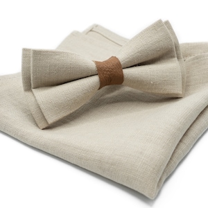 Classic Beige Men&#39;s Bow Tie | Optional Matching Pocket Square & Suspenders | Sophisticated Men&#39;s Accessories